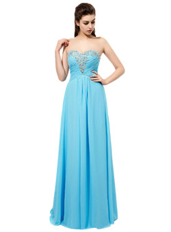 Light Blue Rhinestones Beaded Sweetheart Neckline Bridesmaid Dresses
