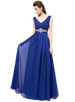 Royal Blue Chiffon V-neck Pleats Bridesmaid Dresses