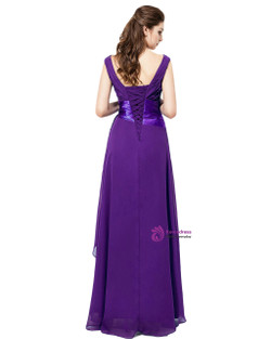 V Neck Purple Chiffon With Ruched Bodice Bridesmaid Dresses
