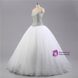 White Rhinestone Long Sweetheart Tulle Wedding Dress