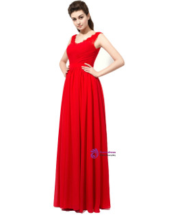 Red Chiffon V-neck Pleats Floor Length Bridesmaid Dress