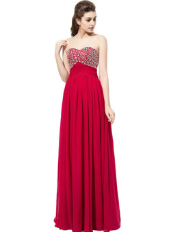 Burgundy Chiffon Beaded Sweetheart Neckline Bridesmaid Dress