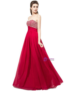 Burgundy Chiffon Beaded Sweetheart Neckline Bridesmaid Dress