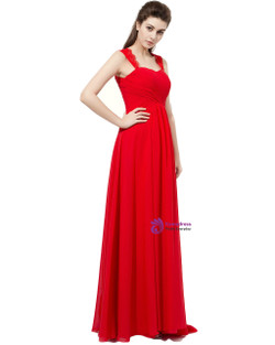 Red Chiffon Lace Straps Backless Bridesmaid Dress