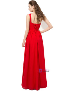 Red Ruched One Shoulder Chiffon Bridesmaid Dress