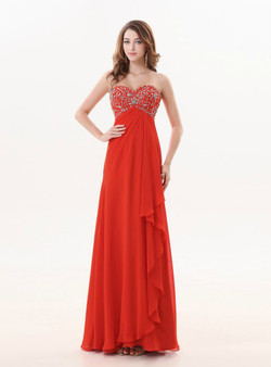 A Line Red Long Sweetheart Beaded Bridesmaid Dress