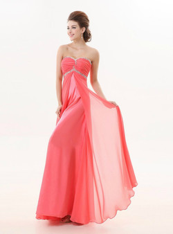 Watermelon Red Long Sweetheart A Line Strapless Beaded Dress