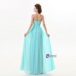 A Line Blue Chiffon Turquoise Long Sweetheart Bridesmaid Dress