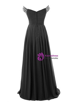 A-Line Off The Shoulder Chiffon Beading Pleats Bridesmaid Dress