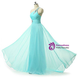 A-Line One Shoulder Chiffon Pleats Crystal Bridesmaid Dress