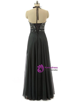 A-Line Halter Backless Chiffon Bridesmaid Dress With Beading