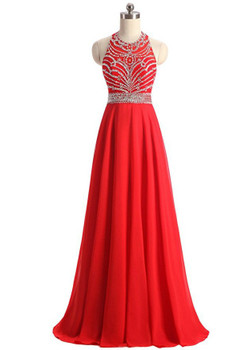 A-Line Halter Backless Chiffon Beading Sequins Prom Dress A-Line Halter Backless Chiffon Beading Sequins Prom Dress