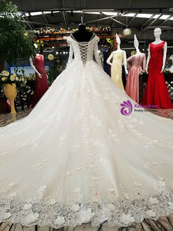 Ball Gown Long Sleeve Long Train Tulle Appliques Haute Couture Wedding Dresses