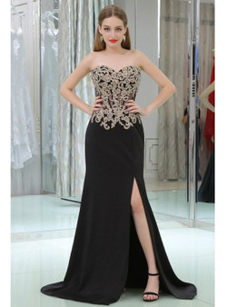 Black Sweetheart Applique Lace See Through Prom Dress