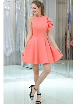 Watermelon Short Satin Backless Short Homecoming Dress