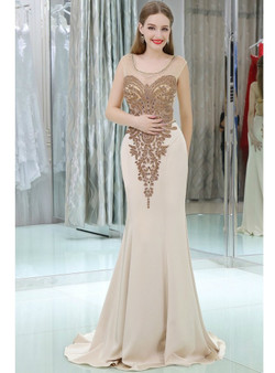 Champagne Sparkly Beading Mermaid With Sweep Train Prom Dress Champagne Sparkly Beading Mermaid With Sweep Train Prom Dress