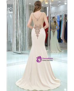 Champagne Sparkly Beading Mermaid With Sweep Train Prom Dress Champagne Sparkly Beading Mermaid With Sweep Train Prom Dress