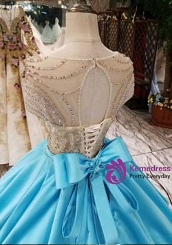 Ball Gown Short Sleeve Backless Beading Haute Douture Wedding Dresses