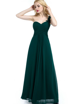 Green One Shoulder Chiffon Floor Length Bridesmaid Dress