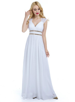 White V-neck Chiffon Backless With Pleats Bridesmaid Dress