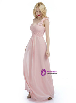 Pink One Shoulder Sweetheart Bridesmaid Dress With Pleats