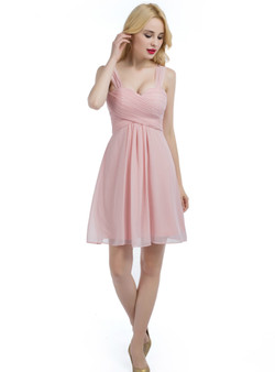 Pink Chiffon Straps Knee Length Bridesmaid Dress