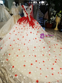 Ball Gown Tulle Off The Shoulder Backless Flower Wedding Dresses