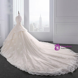 Champagne Ball Gown Tulle Beading Backless Wedding Dress
