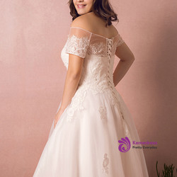 A-Line White Tulle Lace  Off The Shoulder Wedding Dress