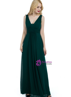 Simple Green Chiffon Backless Pleats Bridesmaid Dress