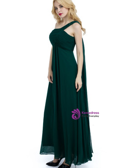 A-Line One Shoulder Green Chiffon High Waist Bridesmaid Dress