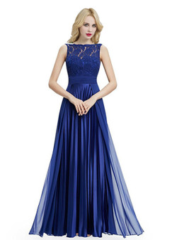 Blue Chiffon Backless Sleeveless With Pleats Bridesmaid Dress