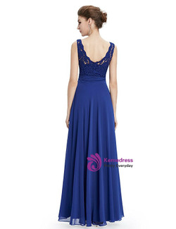 Blue Chiffon Backless Sleeveless With Pleats Bridesmaid Dress