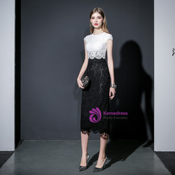 Mermaid Lace Tea Length Cap Sleeve Prom Dress