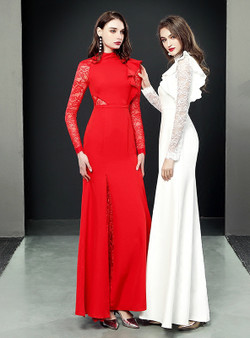 Fashion Mermaid Long Sleeve Satin Lace Prom Dress Fashion Mermaid Long Sleeve Satin Lace Prom Dress