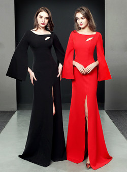 Long Mermaid Trumpet Sleeve Prom Dress With Side Split