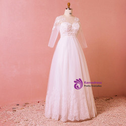 Plus Size White Tulle Half Sleeve V-neck Backless Wedding Dress