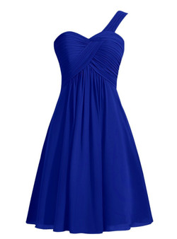 Short Chiffon One Shoulder Knee Length Pleats Bridesmaid Dress