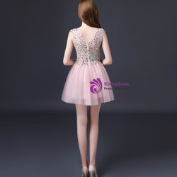 In Stock:Ship in 48 hours Ready To Ship Mini Short Pink V-neck Dress