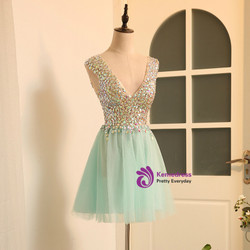 In Stock:Ship in 48 hours Last Minute Mini Short Blue V-neck Dress