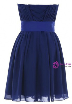 Short Chiffon Strapless Pleats Knee Length Bridesmaid Dress With Bow
