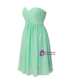 Short Green Chiffon Sweetheart Pleats Bridesmaid Dress