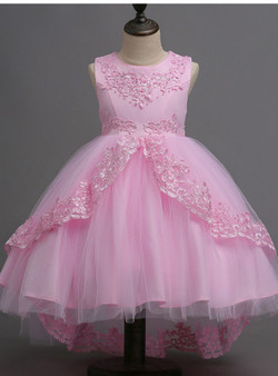In Stock:Ship in 48 hours Ready To Ship Pink Tulle Appliques Girl Dress