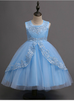 In Stock:Ship in 48 hours Ready To Ship Blue Tulle Appliques Girl Dress