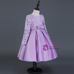In Stock:Ship in 48 hours Ready To Ship Purple Satin Long Sleeve Girl Dress