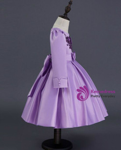 In Stock:Ship in 48 hours Ready To Wear Purple Satin Long Sleeve Girl Dress