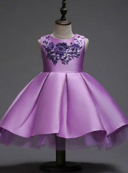 In Stock:Ship in 48 hours Quick Deilvery Purple Satin Flower Girl Dress