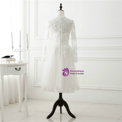 Vintage White Short Wedding Dress Long Sleeve Lace Tulle