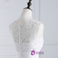 Lace Short V-Neck Appliques Tea Length Wedding Dress