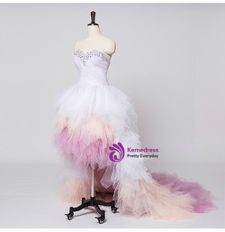 Short Hi Lo Sweetheart Ruffles Crystal Cheap Wedding Dresses